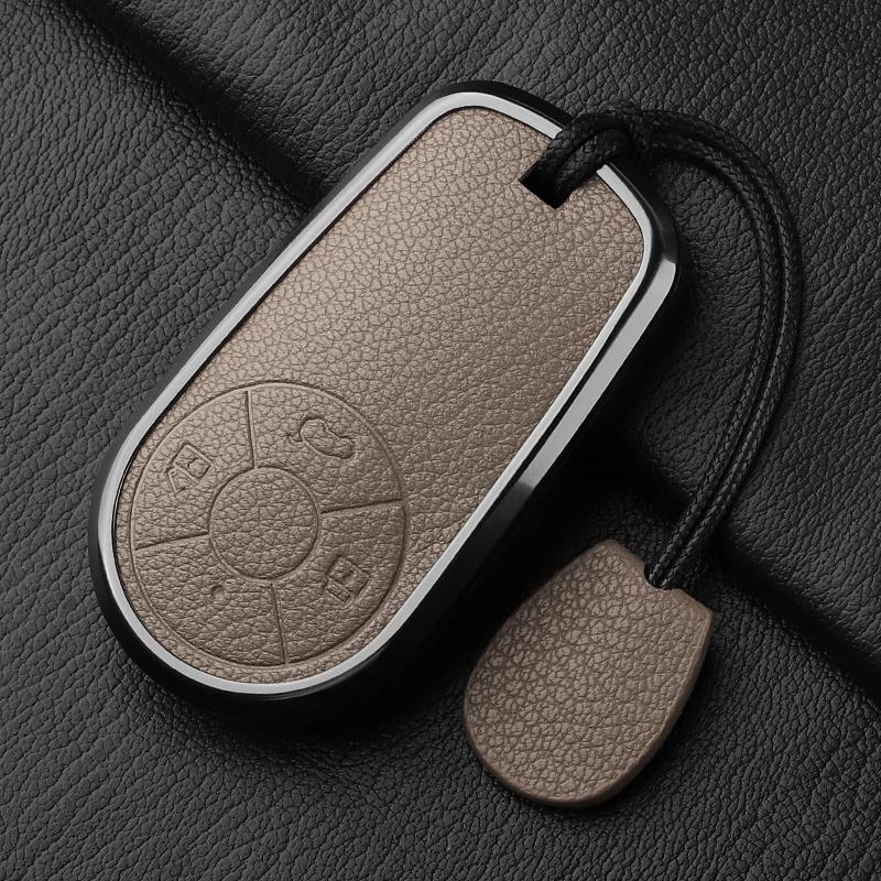Aluminum Alloy Goatskin Car Key Case Cover For Greatwall Ora R1 R2 Good Cat Gt Lightning Cat Ballet Cat White Cat Iq Keychain