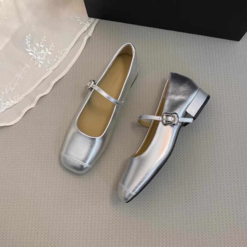 Mary Jane Shoes Female High Quality Leather Buckle Ballet Shoes for Women Square Toe Flat Cowhide Ladies Single Shoes 2025