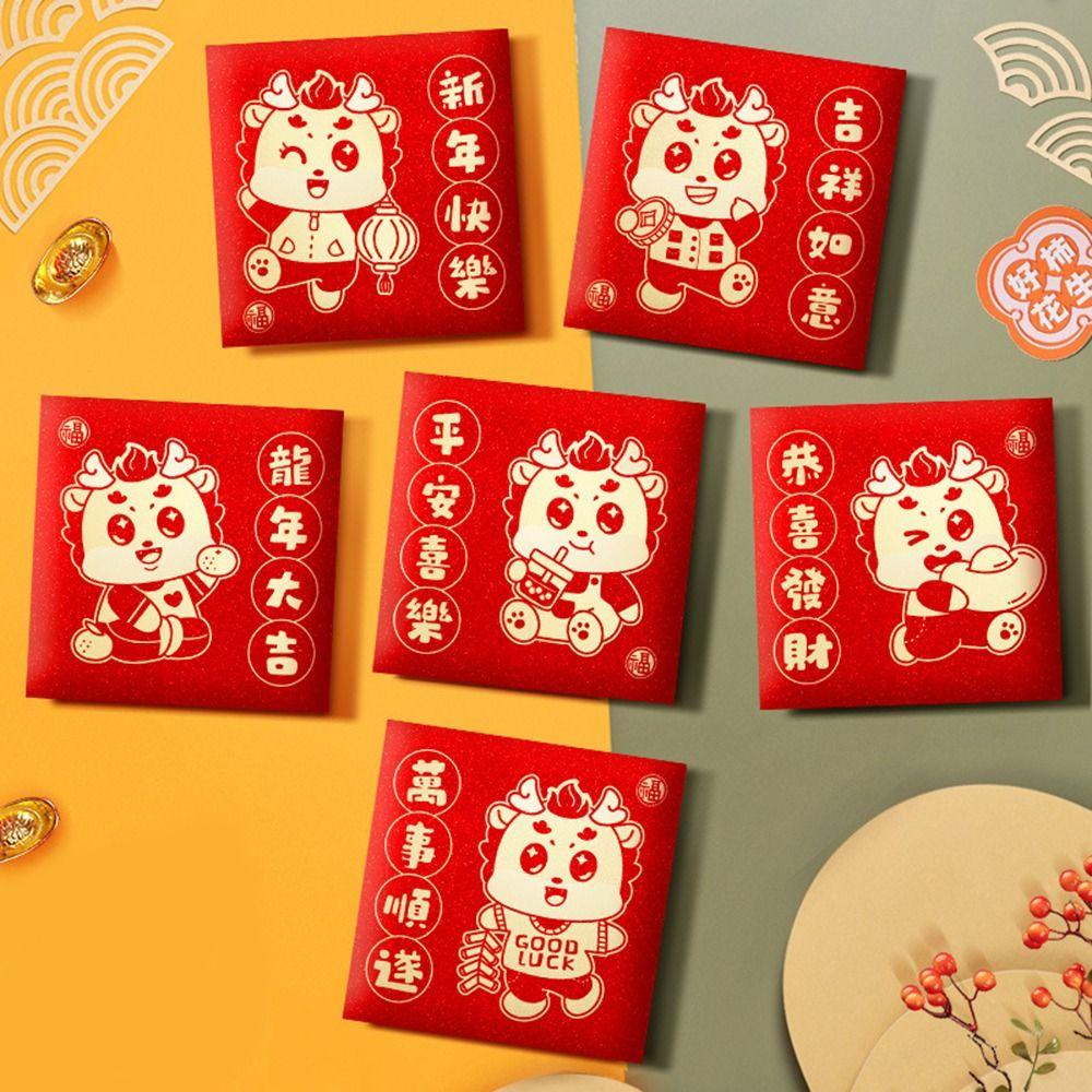 Chinesisches Neujahr 2025 Päckchen Roter Umschlag Glücksgeldbeutel Beste Wünsche Segensbeutel Glück Drachenmuster HongBao Partygeschenke