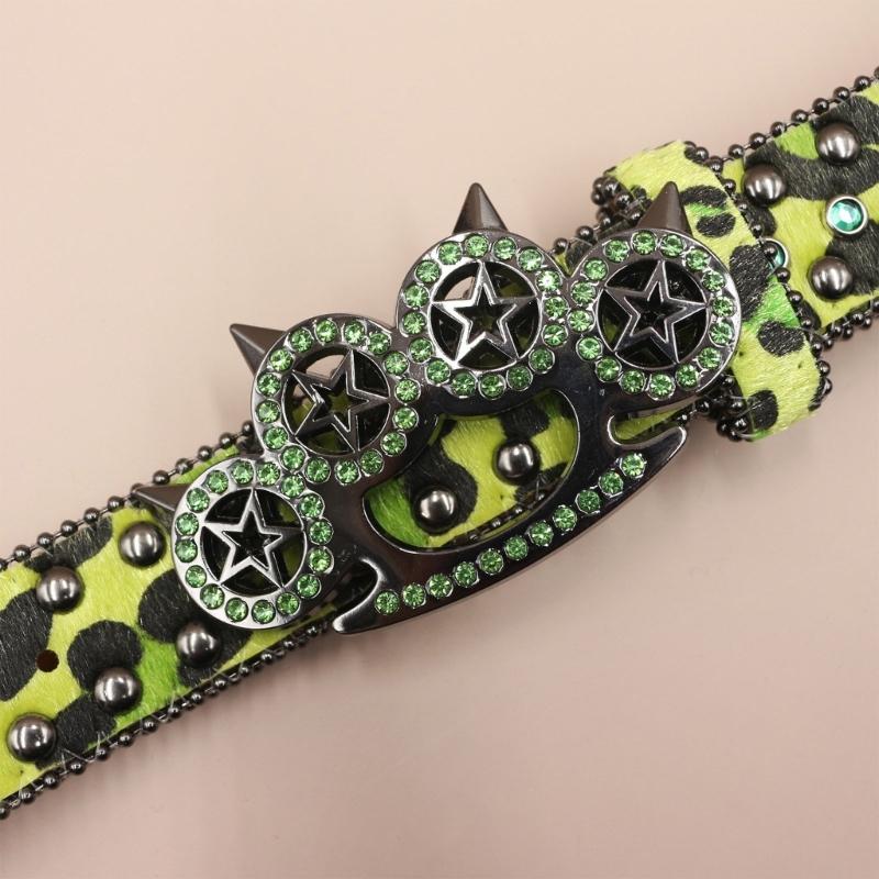 Women's Men's Oversized Belt Leopard Print Rhinestones Embellished Rivets Accent Western Girdle for Hip Hop Event