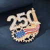 Women Brooch Golden 3D Number 250 Rhinestones Mechanical Gear Base Metallic Design Brooch Pin Sparkling Number Badge