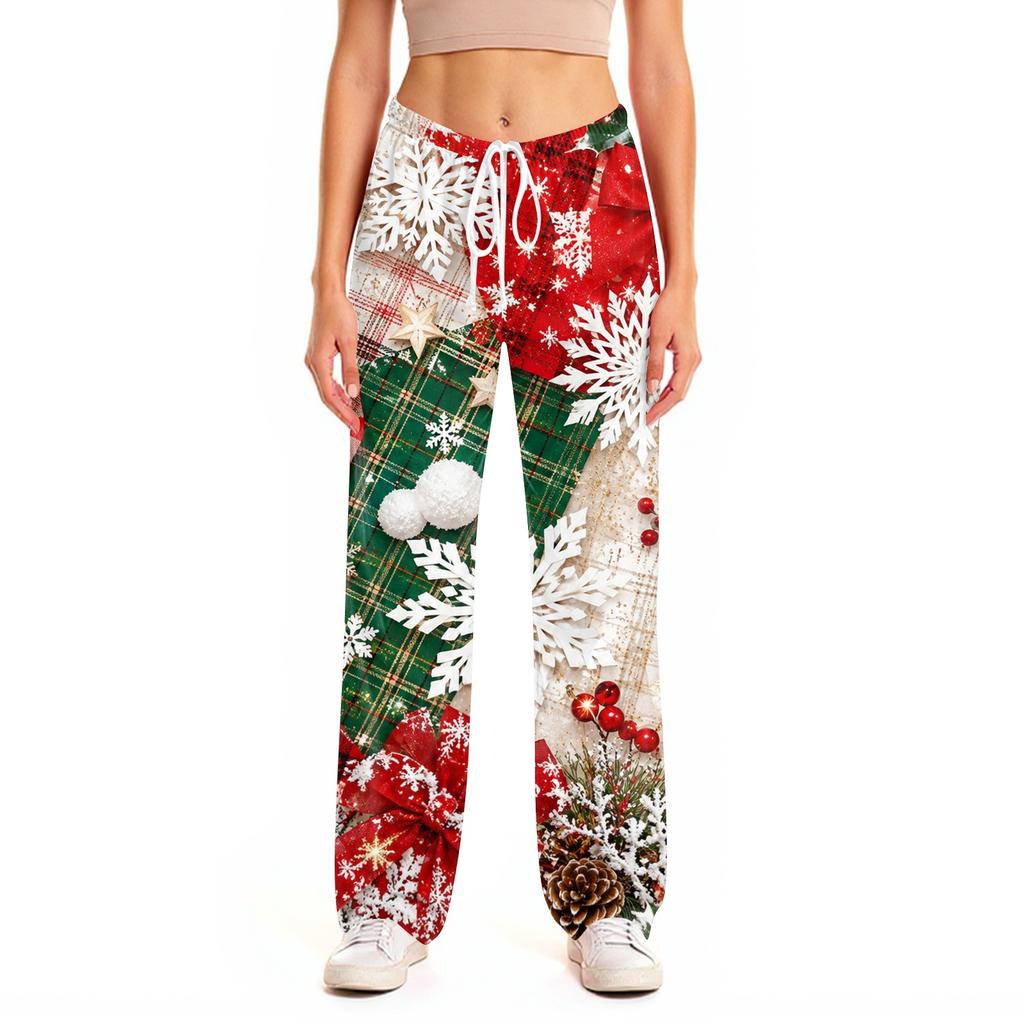 Women's Christmas Print Pants with Elastic Waist, Casual Sleep Pants for Home