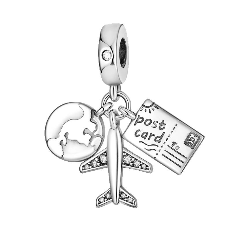 Copper Travel Suitcase Airplane Camera Pendant Fit Original Bracelet Charm Bead Necklace Diy Female Jewelry