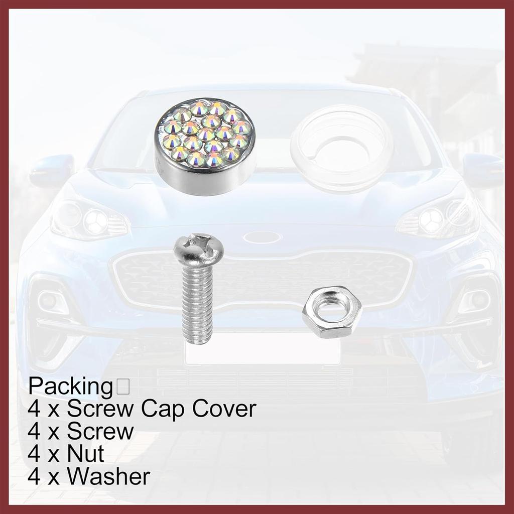 1 Set Bling Car License Plate Fasteners Screws Caps Covers Multicolor Universal Rhinestone License Plate Bolt Cap Plastic Washer Replace Parts