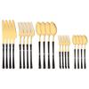 Brown Gold 20Pcs Stainless Steel Cutlery Set Knife Fork Coffee Spoon Dinnerware Imitation Wood Handle Tableware Kitchen Flatware