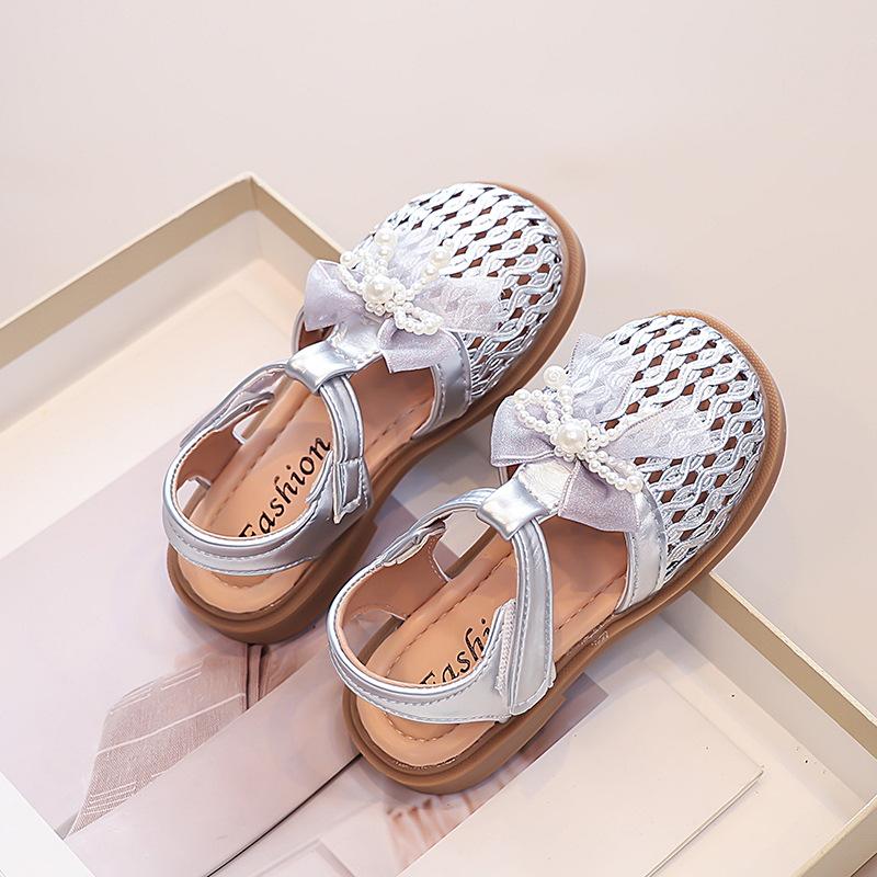 Girls sandals 2025 summer new children's princess shoes girls bag head beach shoes fashion bow woven sandals