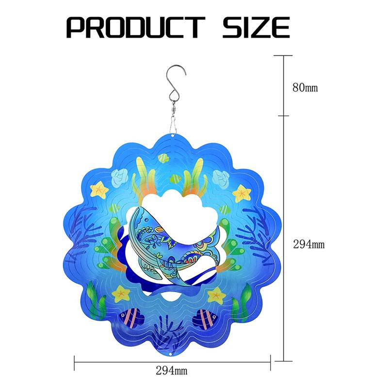 T02C!3D Wind Spinner Cetacean 12Inch Garden Laser Cut Hanging Wind Spinners Metal Kinetic Yard Art Deco Indoor/Outdoor Decor Dur