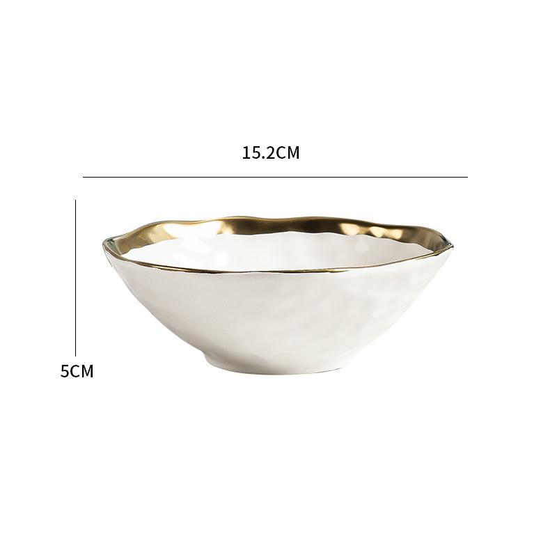 Irregular Gold-plated Edge Ceramic Steak Plate Salad Plate Dessert Plate Matte Thick Soup Bowl Restaurant Creative Tableware