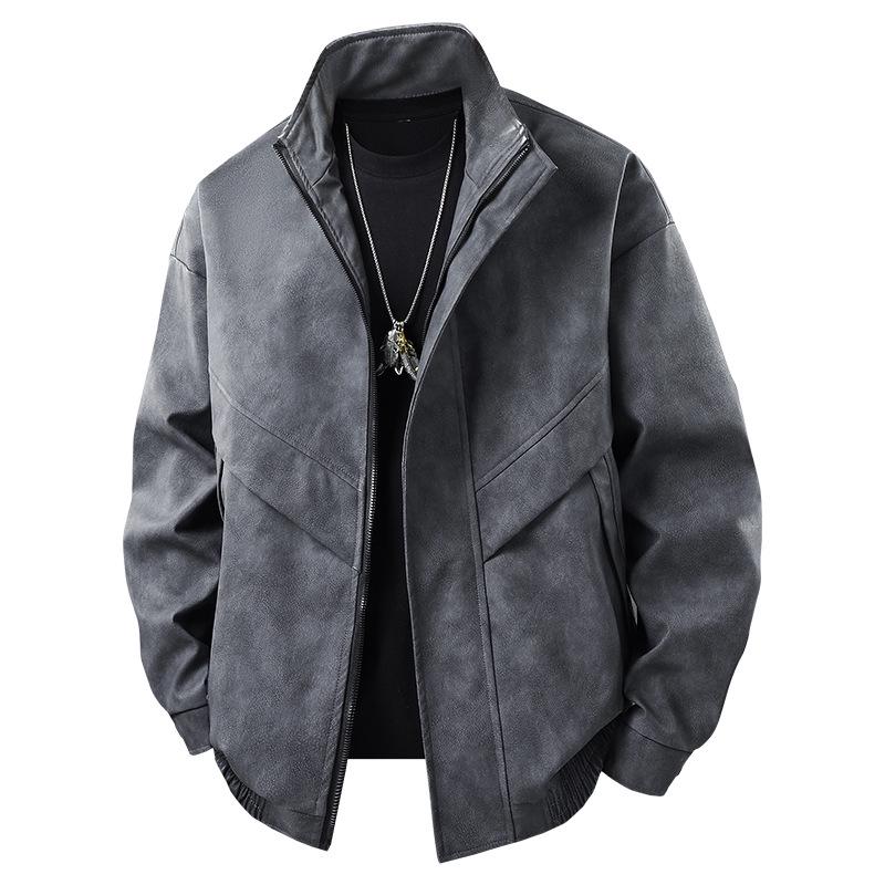 

Men s Hong Kong Style Retro Leather Jacket: Spring and Autumn Edition M