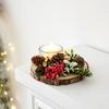Coroană de Lumânare de Crăciun cu Ace de Pin Artificiale, Conuri și Fructe de Pădure, Coroană Rustic Festivă pentru Decorul Mesei de Acasă
