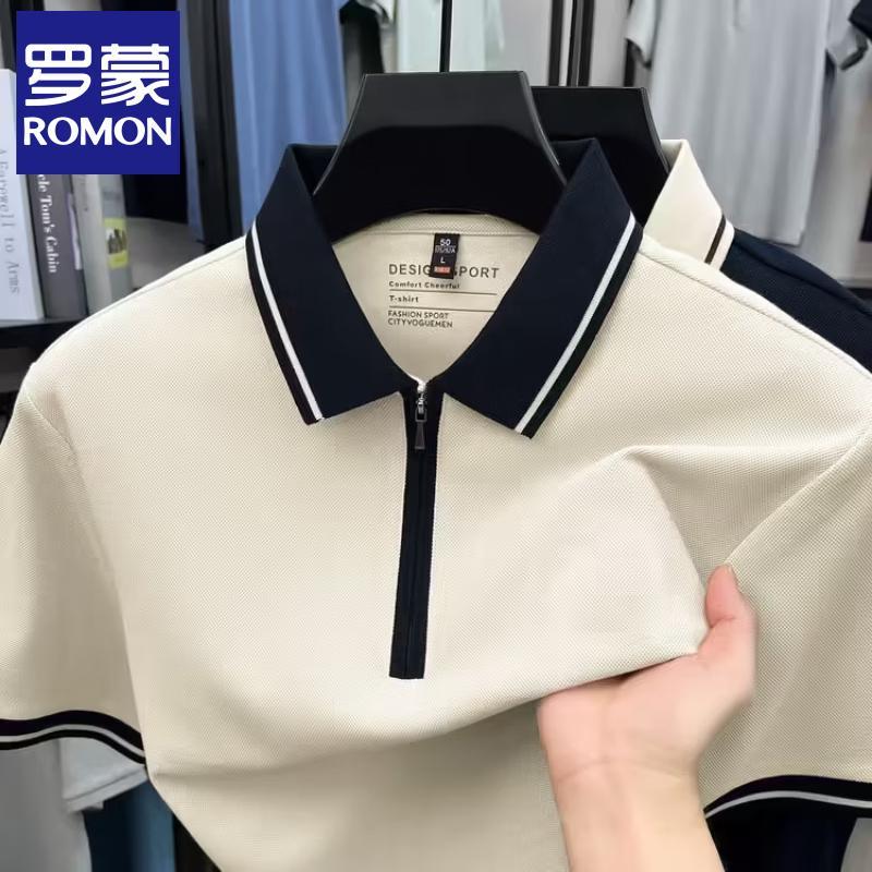 Romon Men s Color-Block Half-Zip Polo Shirt XL