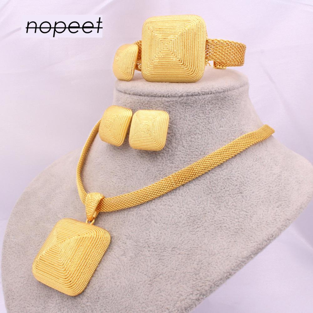 

Дубай, комплект ювелирных изделий из золота 24 карата, женское свадебное ожерелье, серьги, кольцо, браслет, комплект из четырех предметов