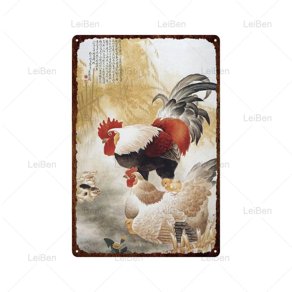 Kyckling Vintage Metallplåtskyltar Kyckling Tupp Höna Ägg Gård Staket Skylt Retro Plakett Dekorativ Plåt för Gårdstallrik Heminredning