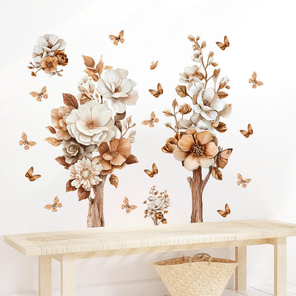 Creative 3D Flowers and Butterfly Wall Sticker Self-Adhesive Removable for Bedroom Living Room Study Background Home Decor