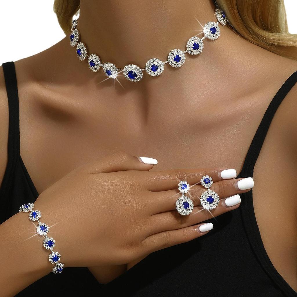 Royal Blue Bridal Jewelry Set: Elegant Necklace, Earrings & Bracelet for Weddings & Evening Dresses