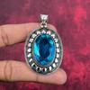 Pendentif en topaze bleue, bijoux en argent sterling massif 925 avec pierres précieuses, pendentif fait main, pour Thanksgiving