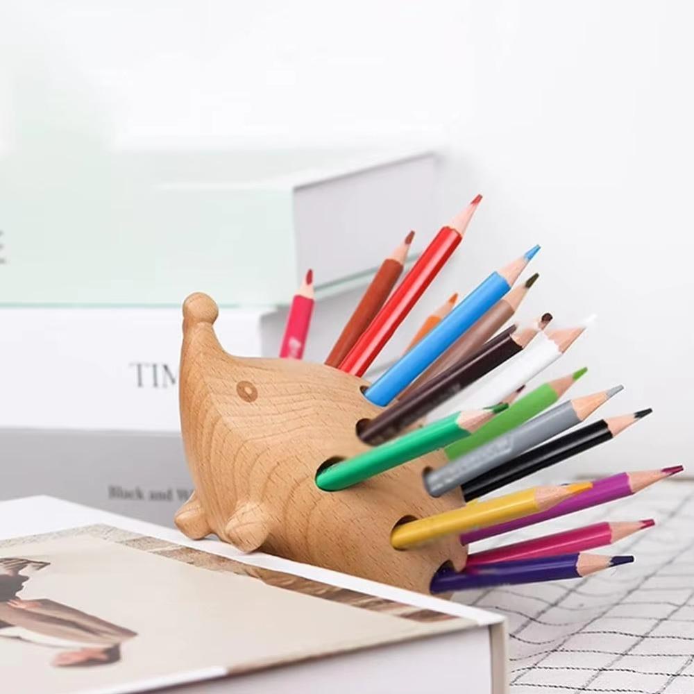Wooden Art Hedgehog Pen Holder Creative Pen Container Pencil Stand Set  Art and Craft