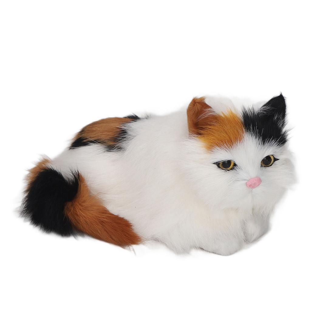 Soft Plush Cat Doll High Simulation Opening Eyes Lifelike Animal Toy for Desk Decoration Colorful Hair