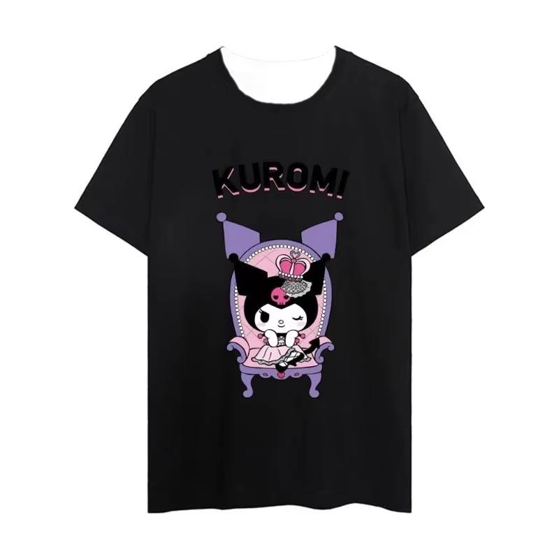 

2026 new Summer Kuromi Cute Print Tee Casual Short Sleeve Cotton Tops for Adults Kids Sweet Kawaii Style Daily Outfit S