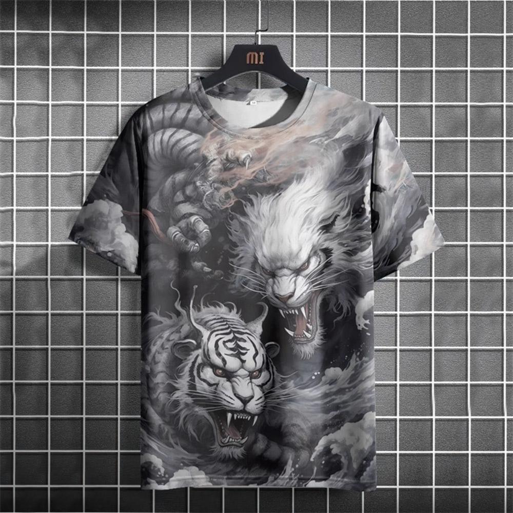 Full Print Animal Dragon Tiger Graphic T Shirt For Men Summer Short Sleeve 3d Print Men's T-Shirts