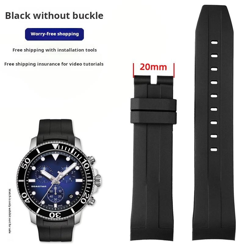 

21 22мм Чоловічий гумовий ремінець для годинника For 1853 Tissot Starfish Diving T120 Зігнутий кінець Силіконовий ремінець для годинника T120417 T120.407 T116 Браслет 21mm Mechanical