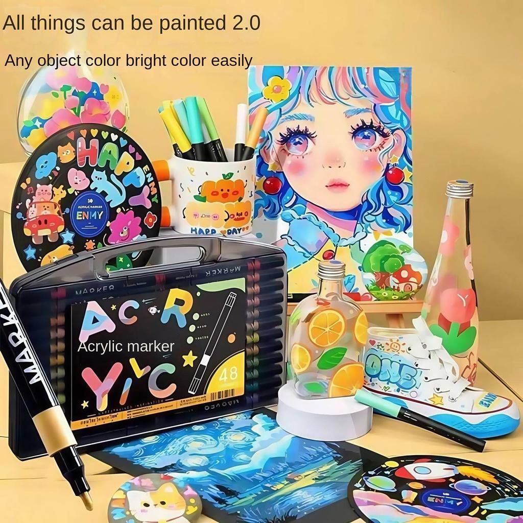 80/60/48/24/12 Colors Acrylic Marker Set for Wood Artists And DIY Enthusiasts Quick Dry Art Supplies for Illustration, Manga
