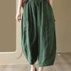 Damen Haremshose aus Baumwolle und Leinen mit elastischem Bund - Retro Patchwork, Lockerer Schnitt, Fließender Laternenstil für den Sommer