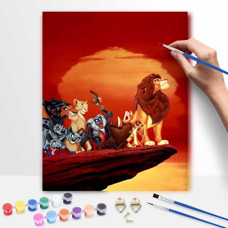 Disney Oil Painting DIY Digital Painting The Lion King Characters Sunset Scene HandPainted Living Room Entryway Wall Art. 20x30cm