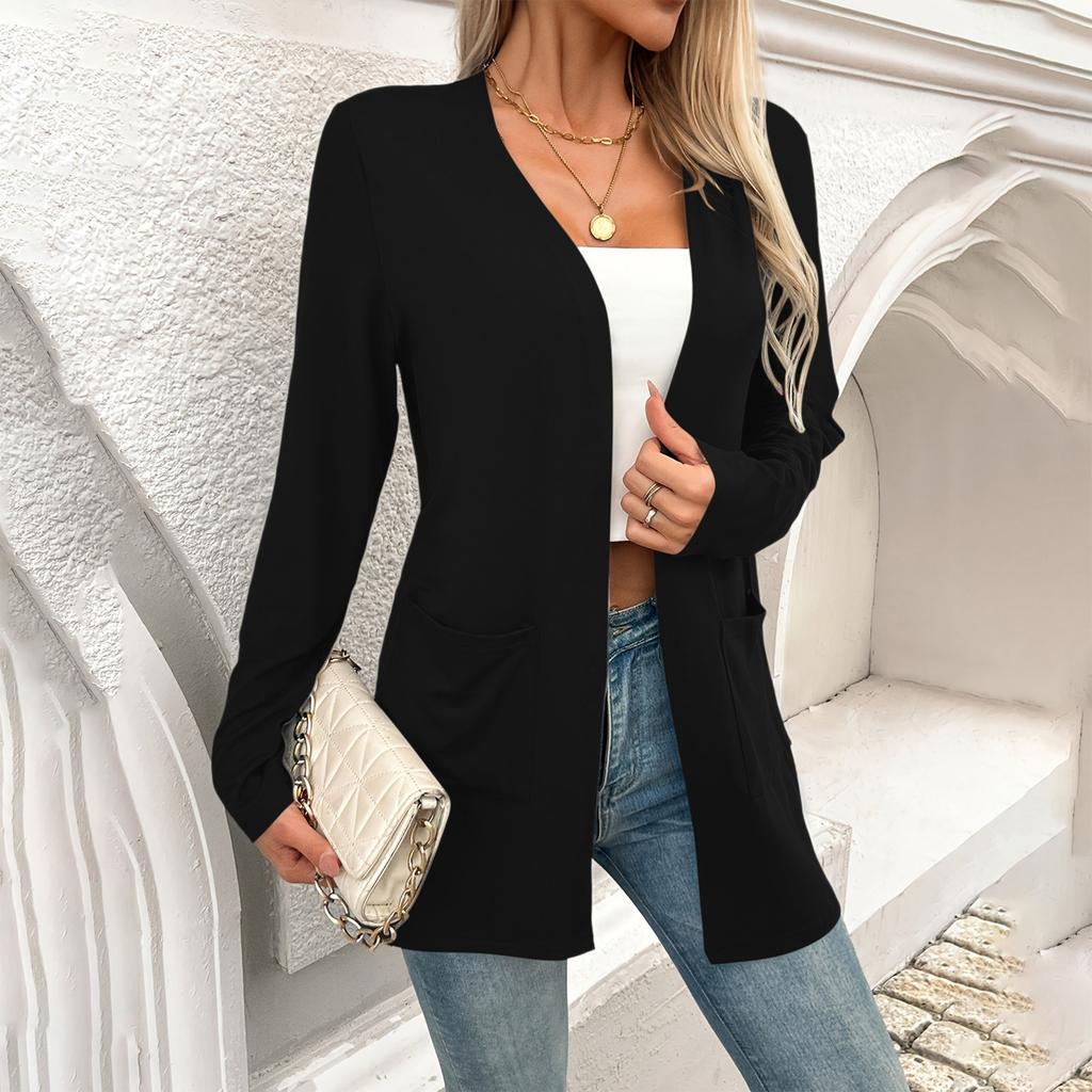 Women's Plus Size 3/4 Sleeve Cardigan with Pockets - Soft Milk Silk Knit Open Front
