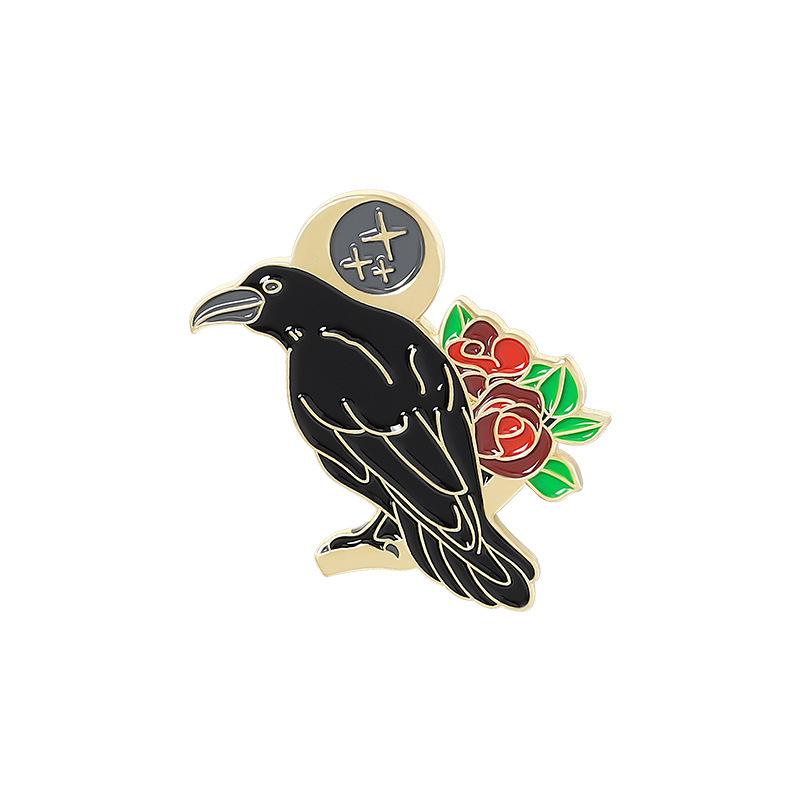 

Black Elegant Bird Brooch Stunning Rose Flower Crow Enamel Pin For Enthusiasts Fashion XZ3249