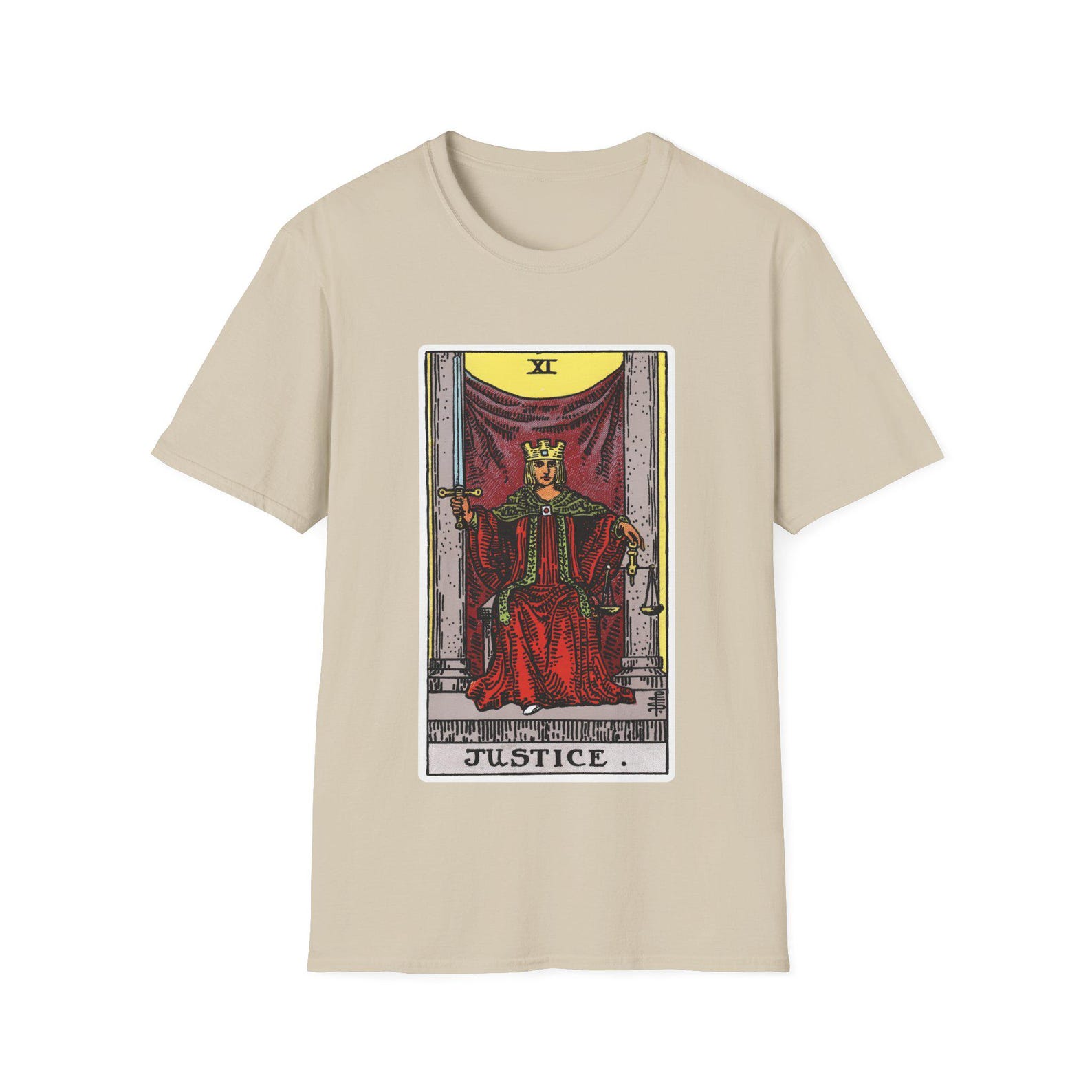 Justice Tarot Card T-Shirt | Major Arcana Tarot Illustration, Occult Graphic Tee L