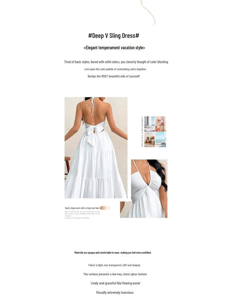 European & American Deep V Spaghetti Strap Backless Dress - Wedding, Party & Vacation Style