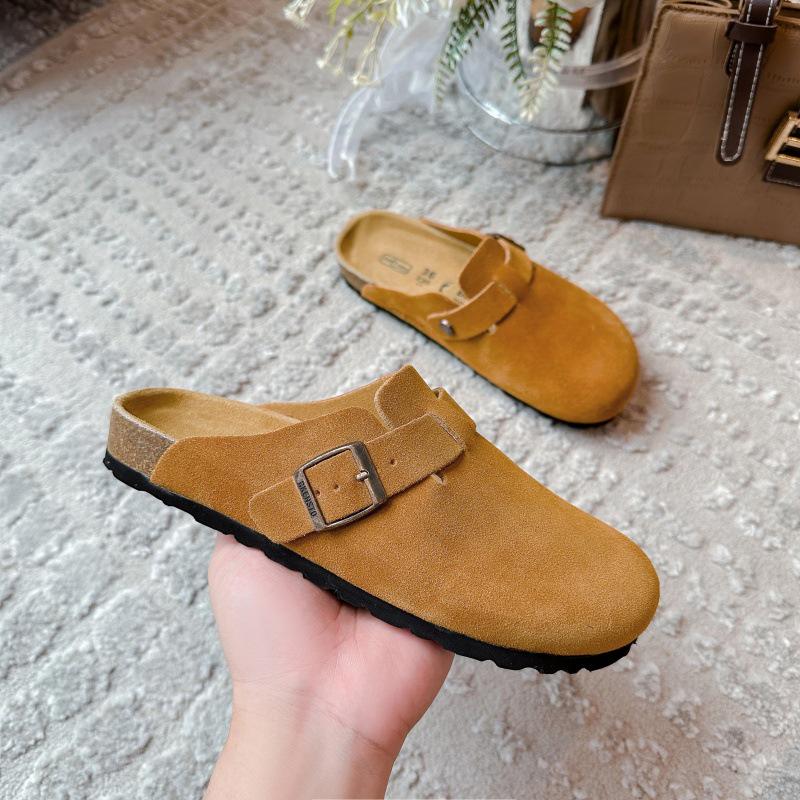 2025 BK Genuine Leather Birkenstock Slip-on Closed Toe Unisex Shoes with New Cork Thick Sole - Casual Outdoor Half Slippers