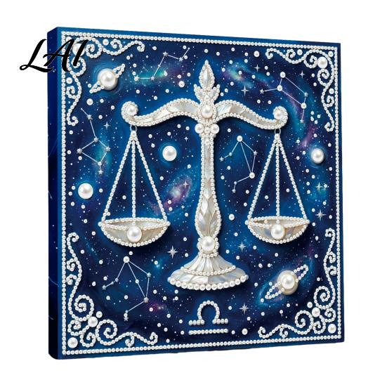 Handgemachtes Perlenmalerei-Set DIY-Set 12 Sternzeichen Strassstein-Kunstset für mit Holzrahmen Erwachsene Anfänger Falsche Wanddekoration