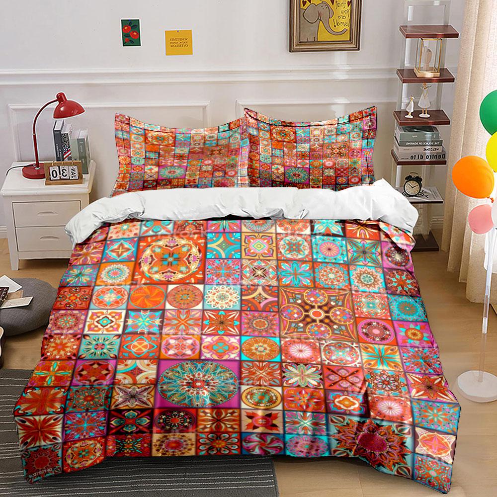 Colorful Geometric Tile Pattern Bedding Duvet Cover Set Duvet Cover Pillowcases (1 * Duvet Cover 2 * Pillowcases, without duvet insert)