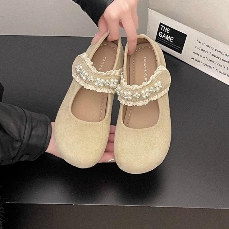 2025 Ladies Shoes Women's Flats Sweet Daily Flats Women Round Toe String Bead Lace Soft Bottom Shoes Women Zapatos
