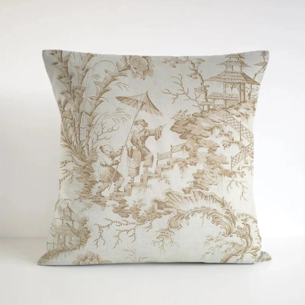 Toile De Jouy Case for Pillow Cover Pillowcase 45*45 Cushions Decorative Pillowcases 40x40 Short Plush Lounge Chairs Cushion
