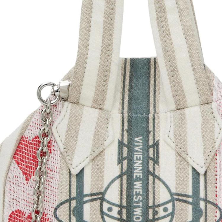 VIVIENNE WESTWOOD Silver Metal Accessories Fabric Shoulder Tote Bag Women Bags White 4703000BWW0148C301