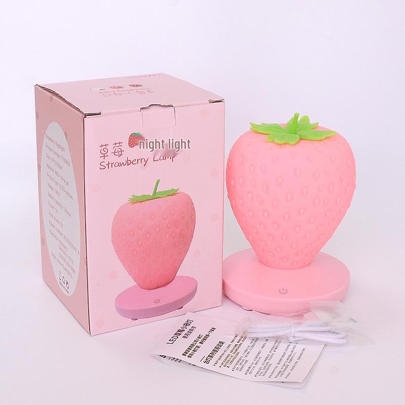 USB Rechargeable Strawberry LED Night Light - Silicone Eye Protection Bedside Lamp
