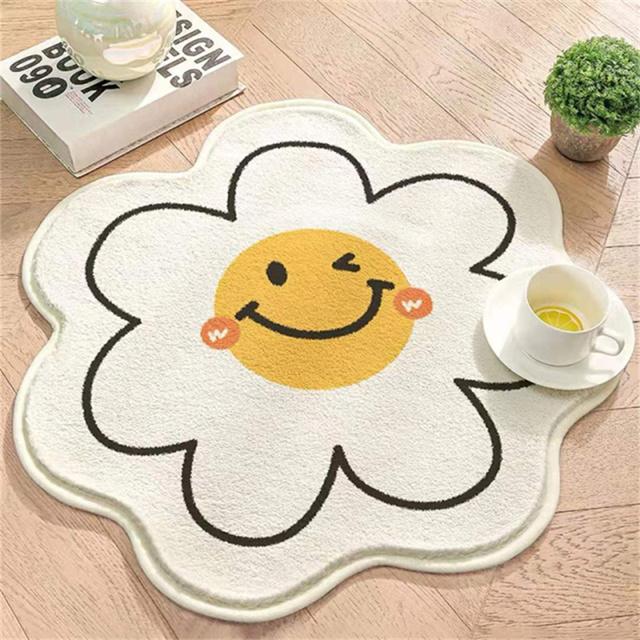 Sunflower Shape Round Carpet Cartoon Bedside Rug Non -Slip Kids Bedroom Table Floor Mats Children Soft Doormats Home Decor