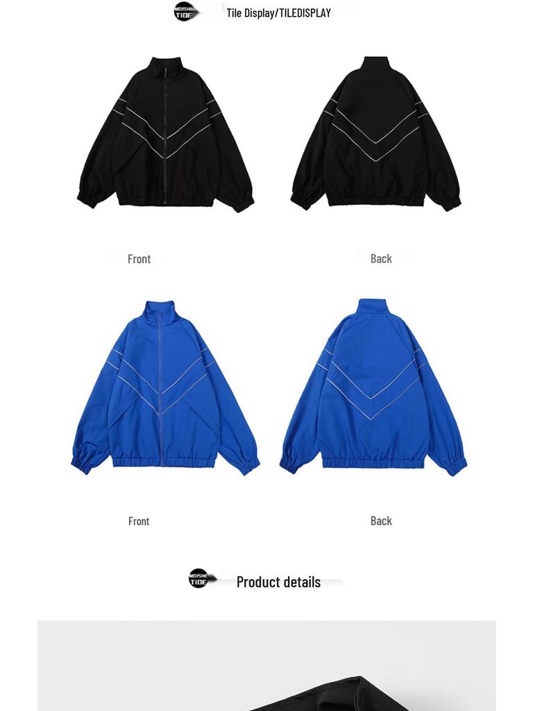 Unisex Sportjacke im Hongkong-Stil mit Reflektoren - Trendig, Unifarben, Locker geschnitten für Herbst & Winter