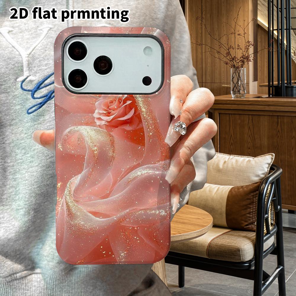 Phone Case: 2D Flat Suitable for iPhone 18 17 16 15 14 13 Pro Film Protective Case, Couple Style, Peach Pink Tulle, Christmas and Halloween Gift