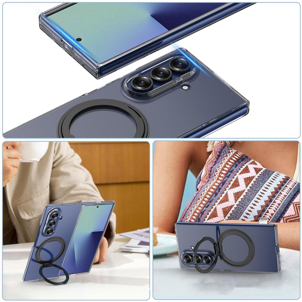 Transparent Armor Design 360 Rotation Bracket Ring Magnetic Phone Case for Samsung for Galaxy Z Fold 7 Cover Anti Drop