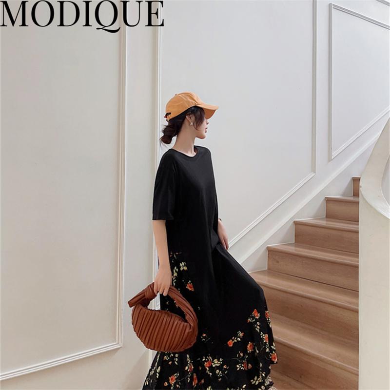 MODIQUE Vară Plus Size Cămașă Rochie Nouă Femei Lejer mozaic Bumbac In Rochie Florală Solid Casual Rochii Femei Gâtul O