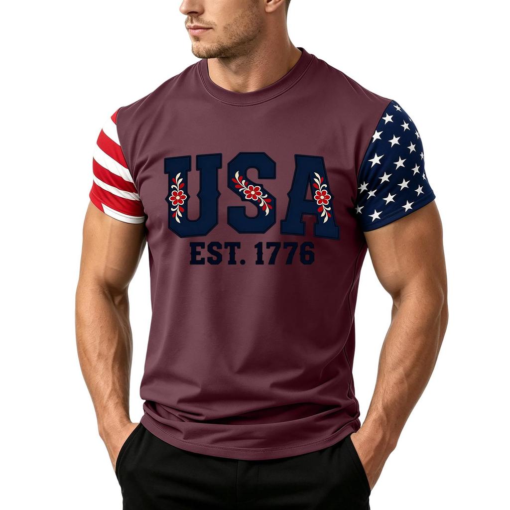 Men's Independence Day Flag Print Short Sleeve T-Shirt, Loose Casual Daily Summer Tops