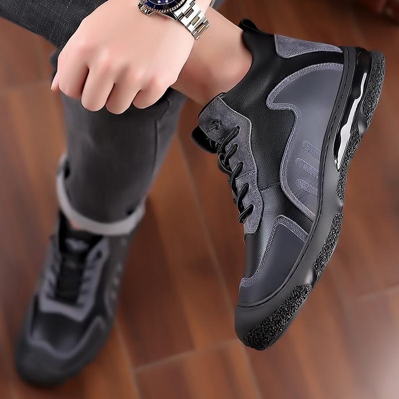 Winter Wool and Fur Integrated Men's Cotton Shoes Genuine Leather High-top Velvet Warm Fashion Casual Sports Outdoor Men's Shoes