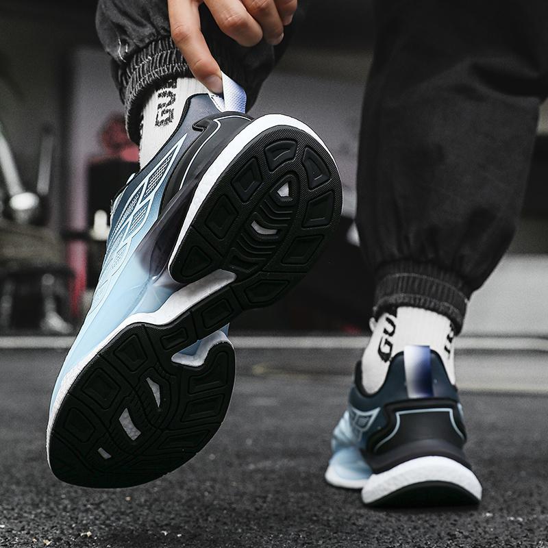 New high quality leisure non-slip sports shoes men's rotary buckle real popcorn soft sole springback cushioned running shoes