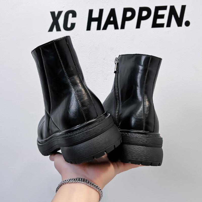 Black Martin boots men's winter velvet thickened warm couple big head thick sole heightening short boots 66655-A