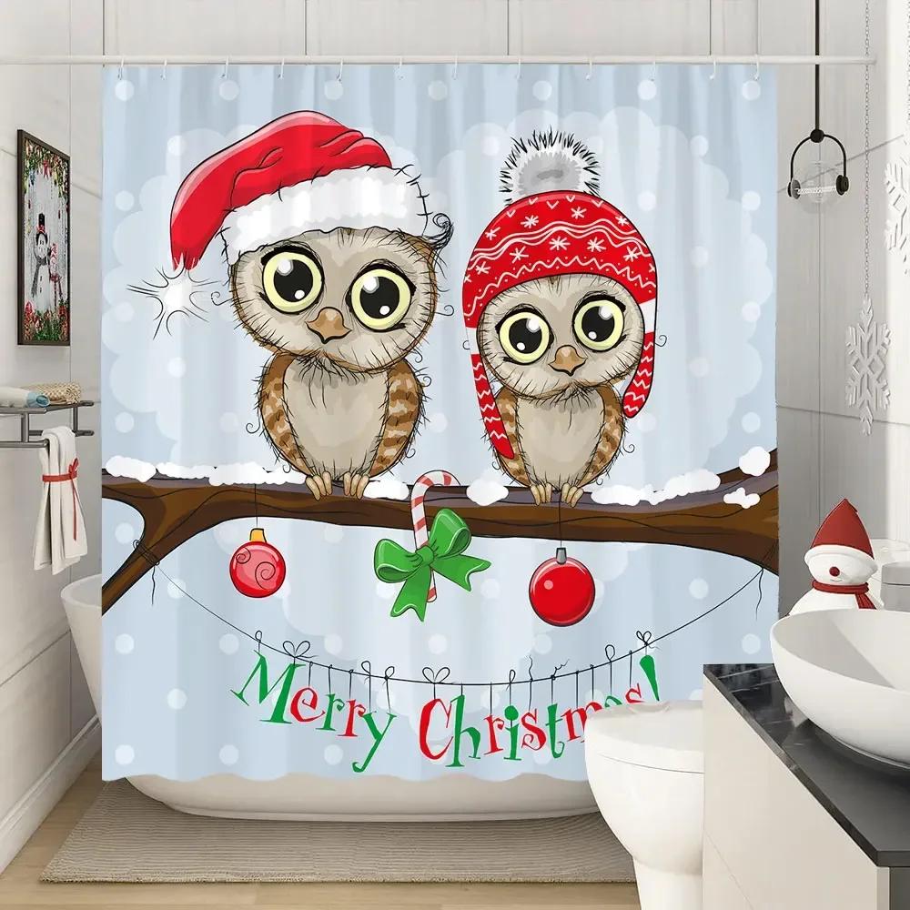 Christmas Gift Theme Shower Curtains Snowman Christmas Tree Mascot Ball Happy New Year Washable Home Bath Curtain Bathroom Decor