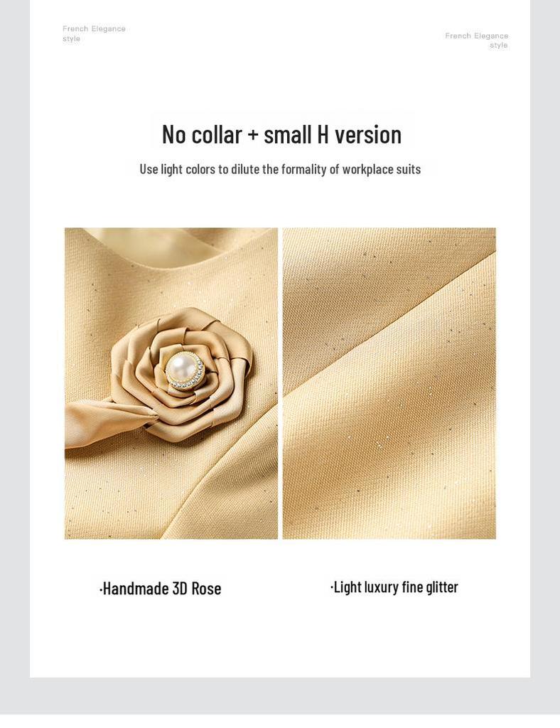 Elegant Floral Embossed Round Neck Jacket & Dress Set